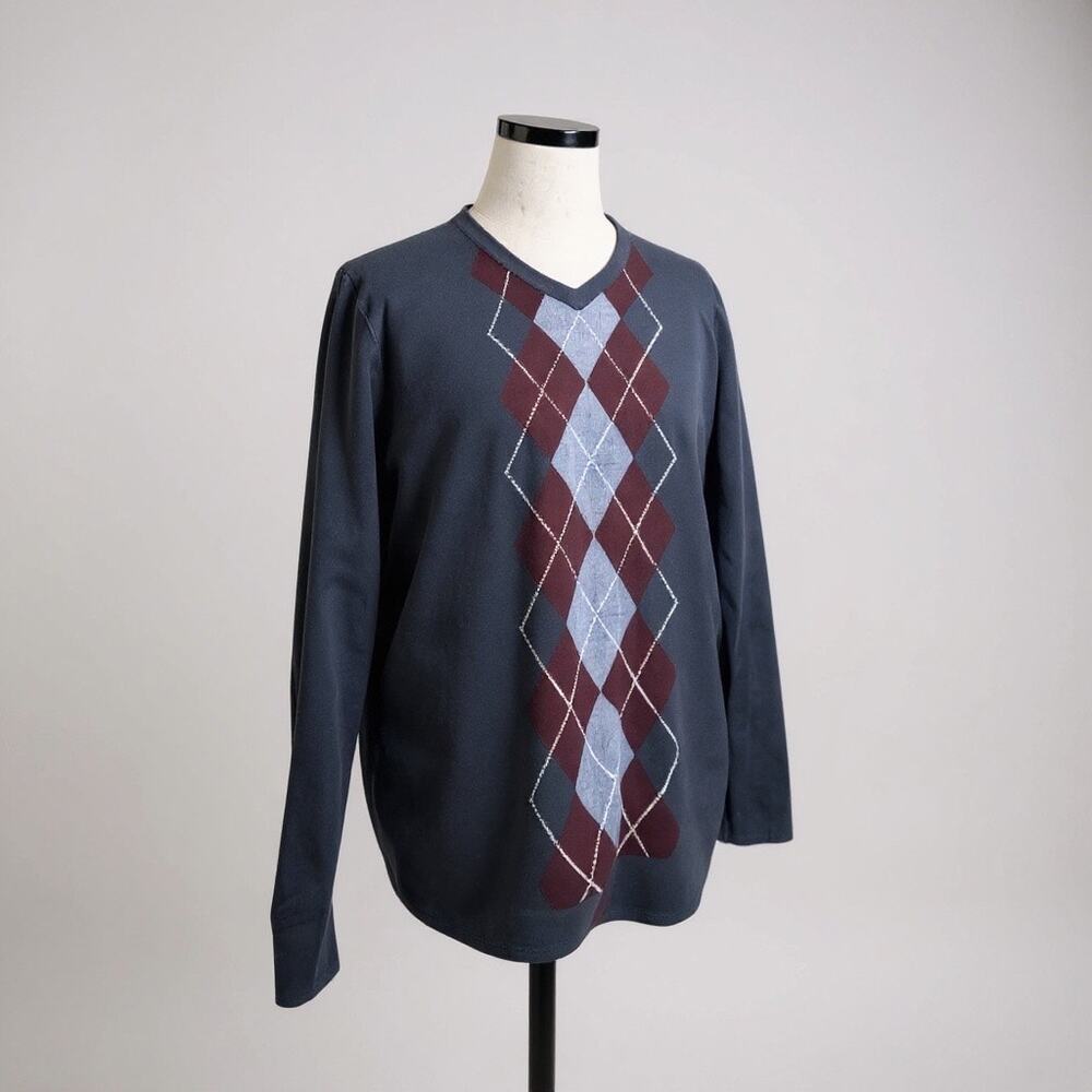 Haggar Men's Navy Blue Argyle Knit Crewneck Sweater XL